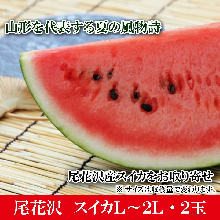 尾花沢スイカ L～2L×2玉 一部送料無料 山形県尾花沢市 高級フルーツ 西瓜 贈答用 土産 お中元 暑中見舞い 発送期間：7月下旬～8月中旬