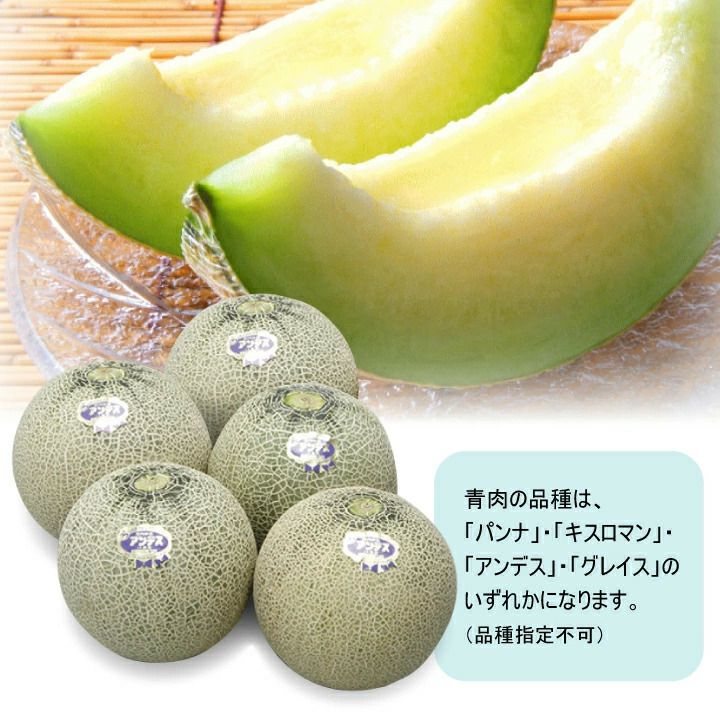 【2025年予約販売開始】波の会　庄内砂丘メロン【青肉/秀品2L・5玉】 山形 土産 フルーツ 御中元  ギフト 贈答用 発送期間：6月下旬頃～8月中旬頃※品種はパンナ・キスロマン・アンデス・グレイスのいずれかです。 一部送料無料